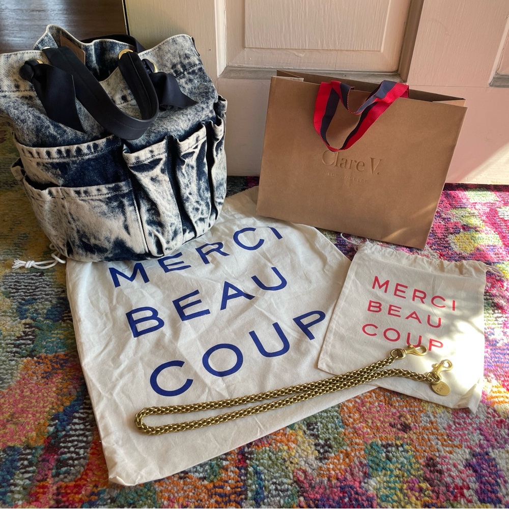 Clare V. Denim Marine Tote and Brass Removable Strap Bundle - Picture 3 of 15
